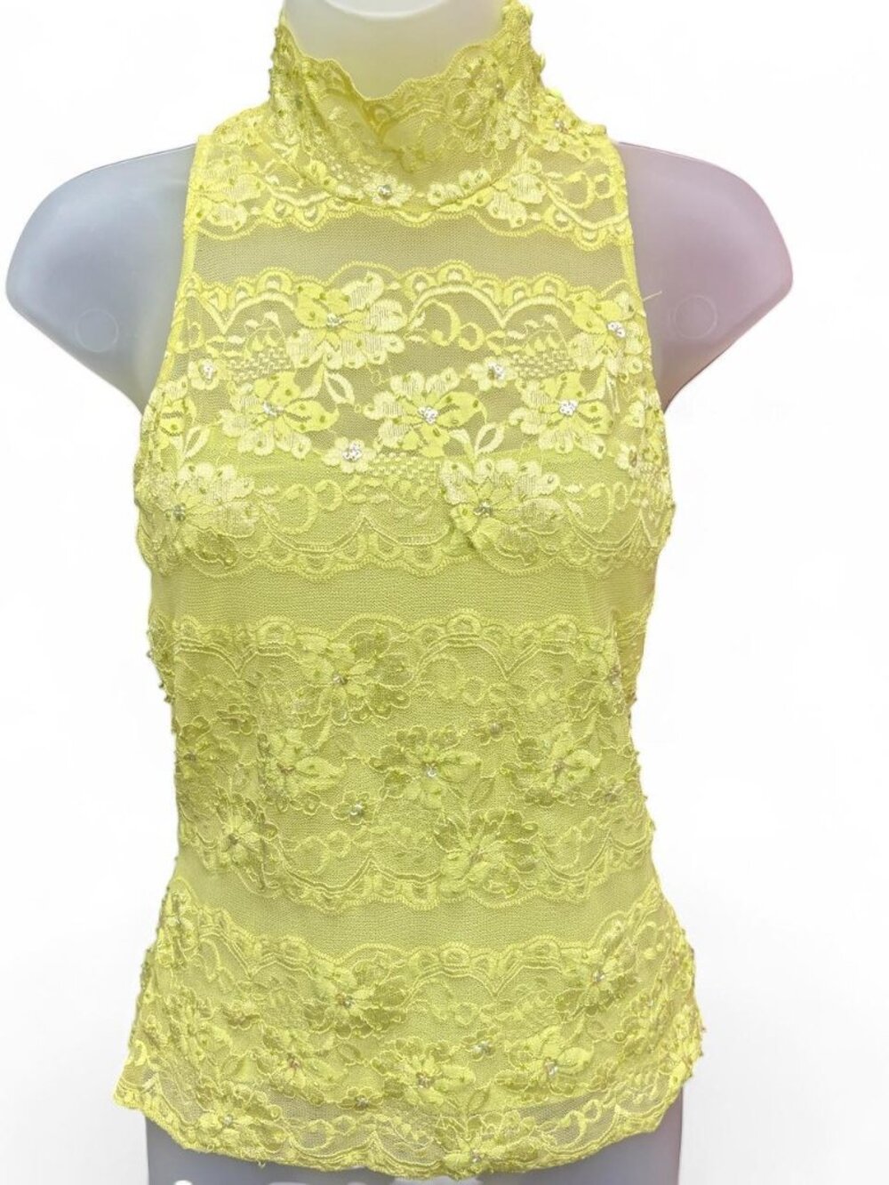 Vintage 90s Caché lime green beaded tank top size Small